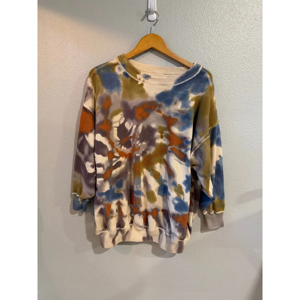 Natural Life Tie Dye Sweater Womens S/M Oversized Cotton Boho Crew Neck Blue - Picture 2 of 7